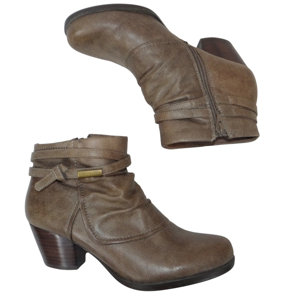 Baretraps Rhapsody Womens Taupe Brown Slouchy Ankle Boots Block Heel 7M